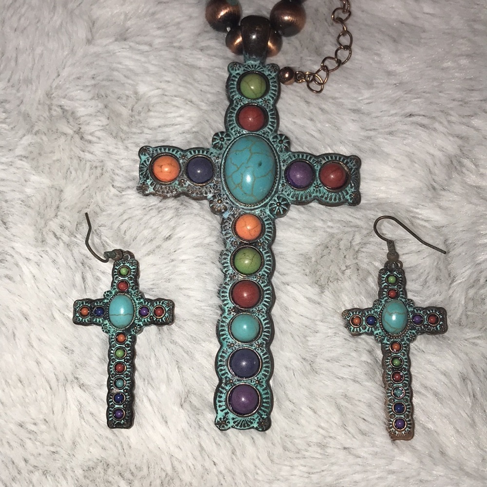 Stone Cross and earrings set - Picture 4 of 5